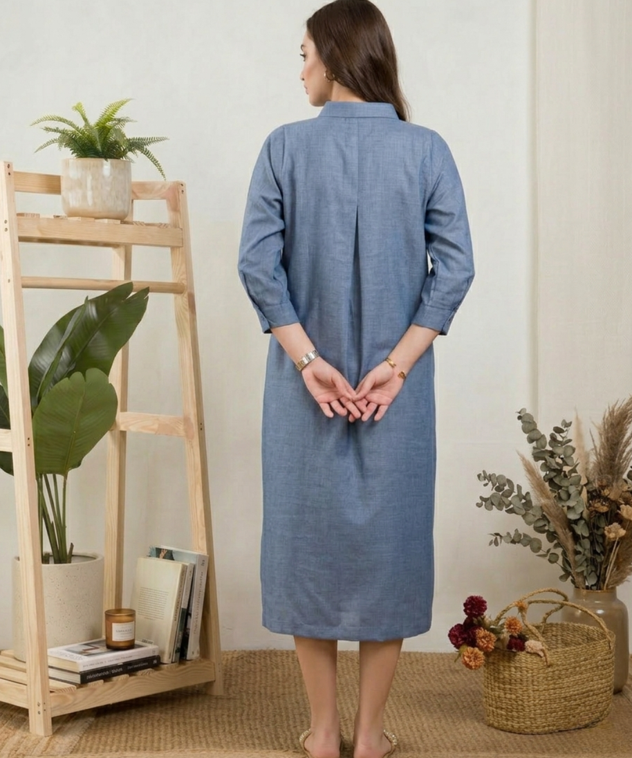 Blue Linen Shirt Dress