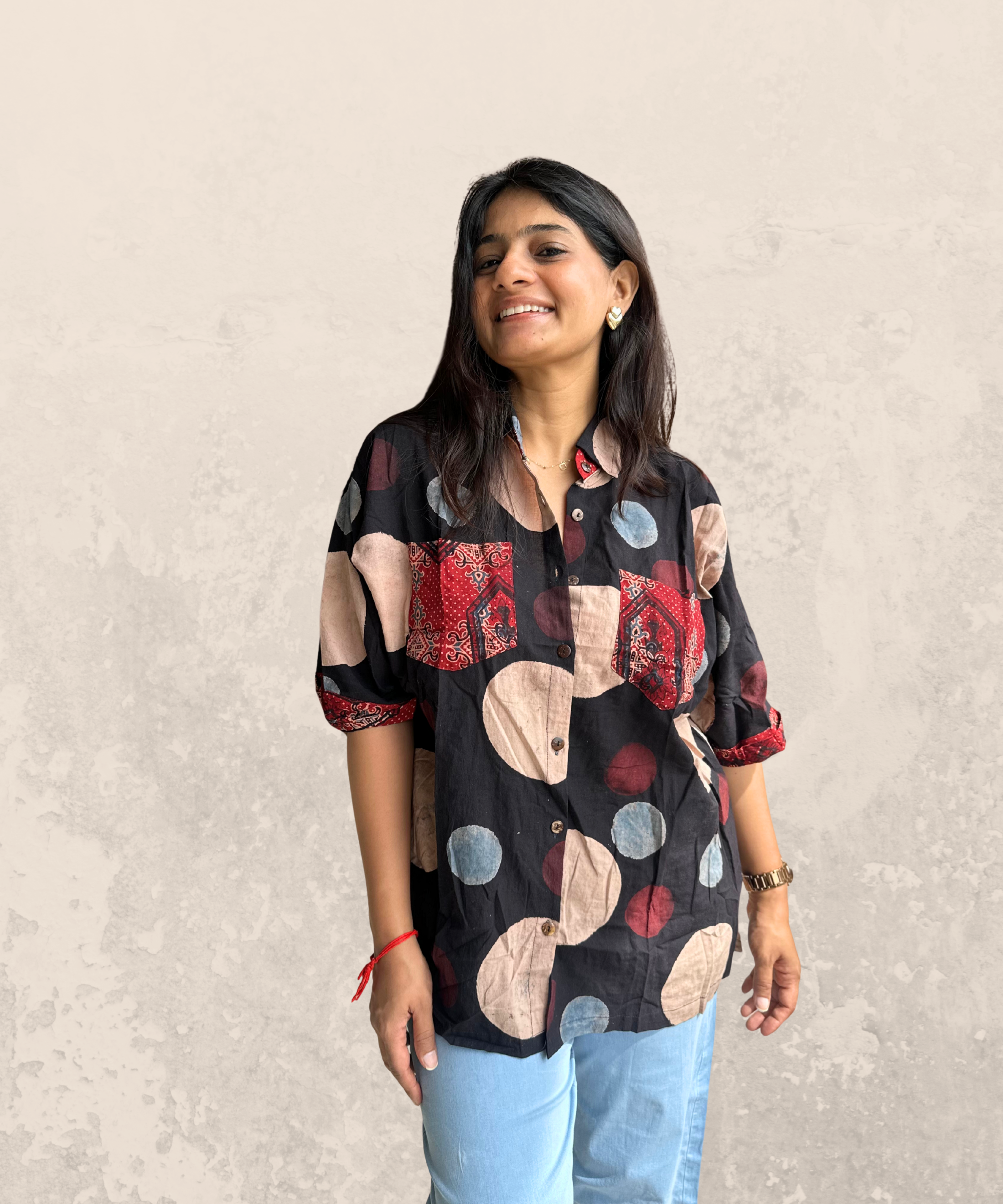 Ajrakh Polka oversized pocket shirt P
