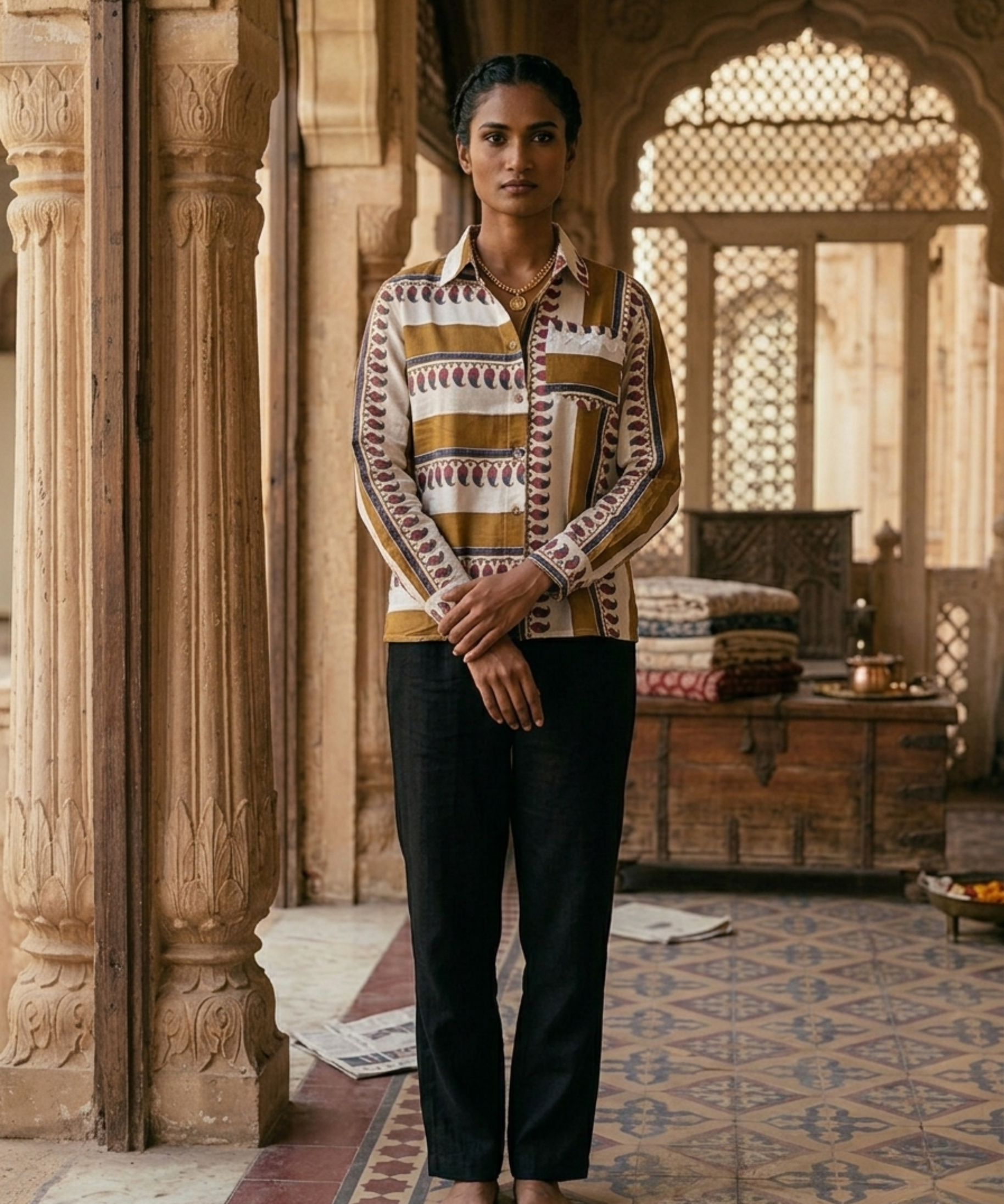 Paisley Mustard Mul Shirt