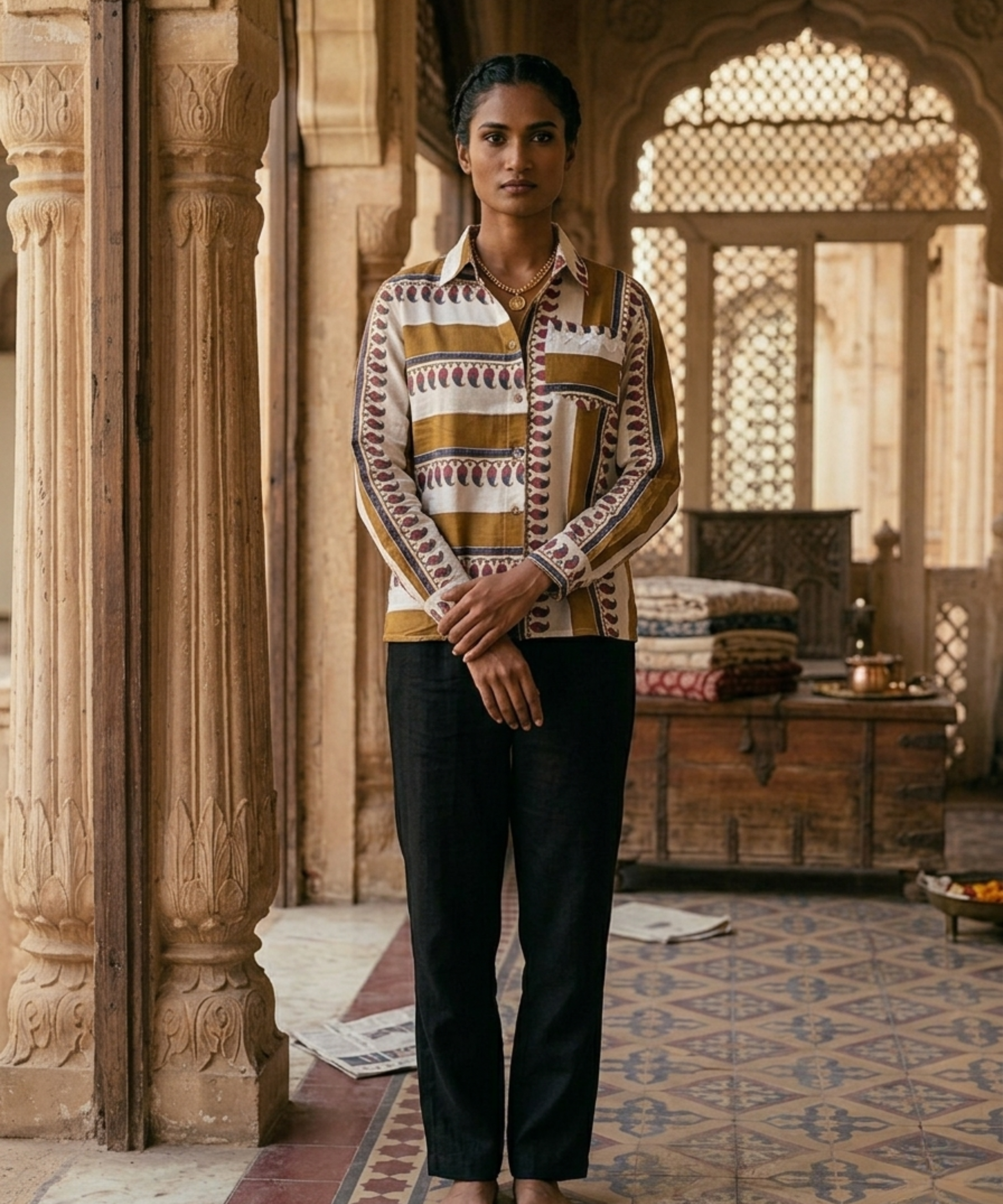 Paisley Mustard Mul Shirt