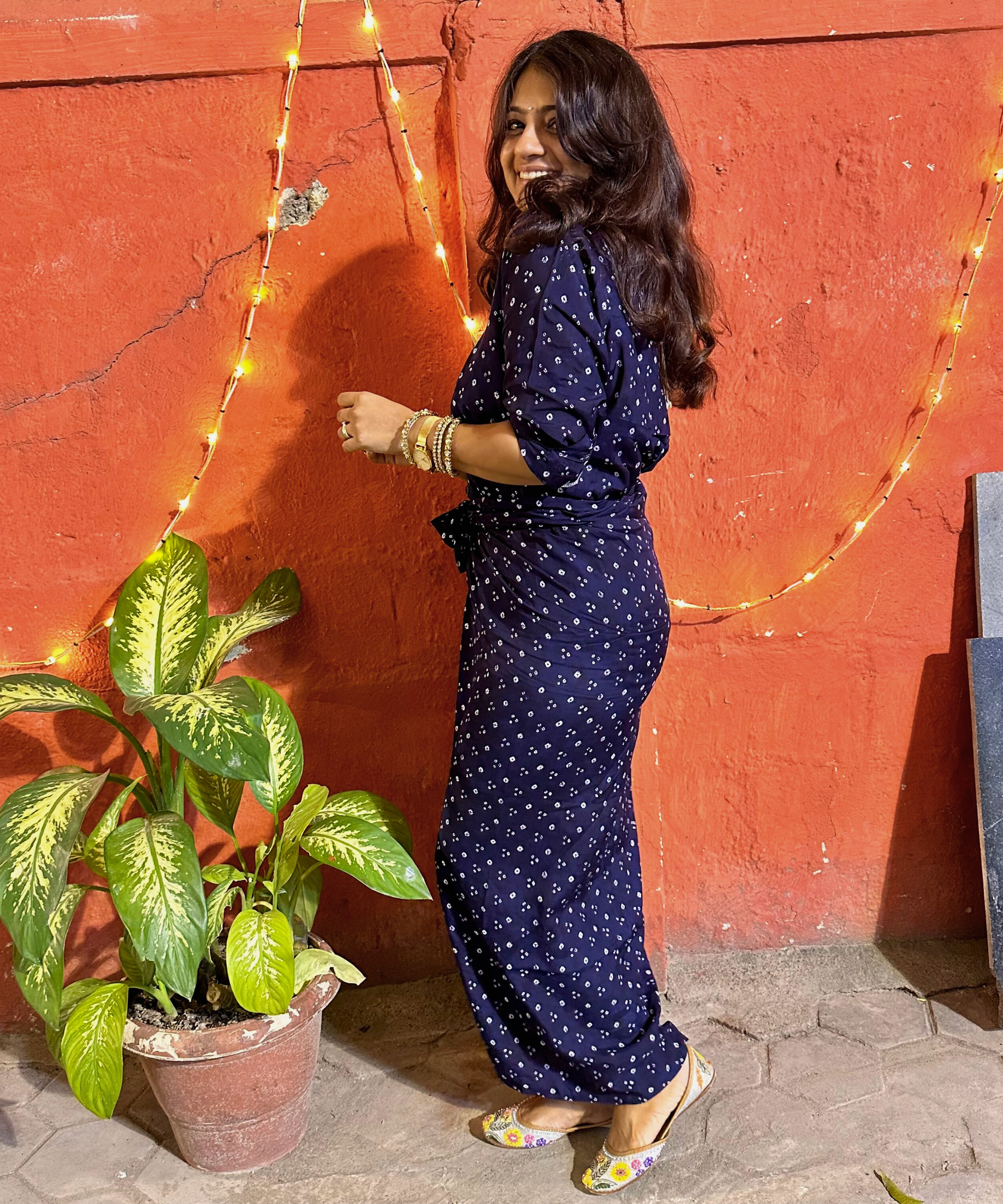 Sera Tie-Up Skirt with Shirt in Blue Bandhani