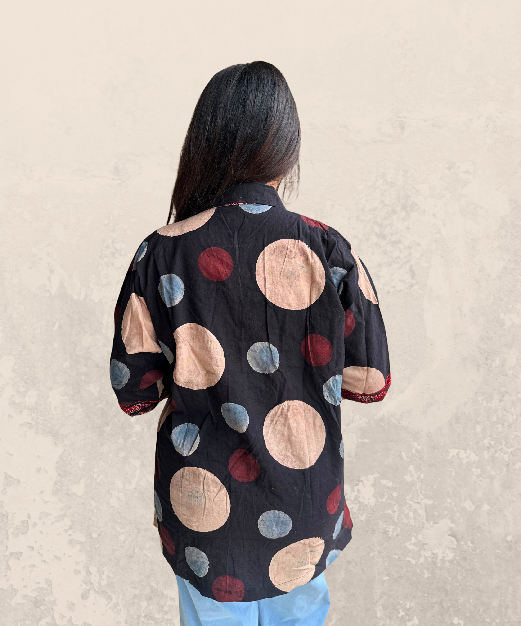 Ajrakh Polka oversized pocket shirt P