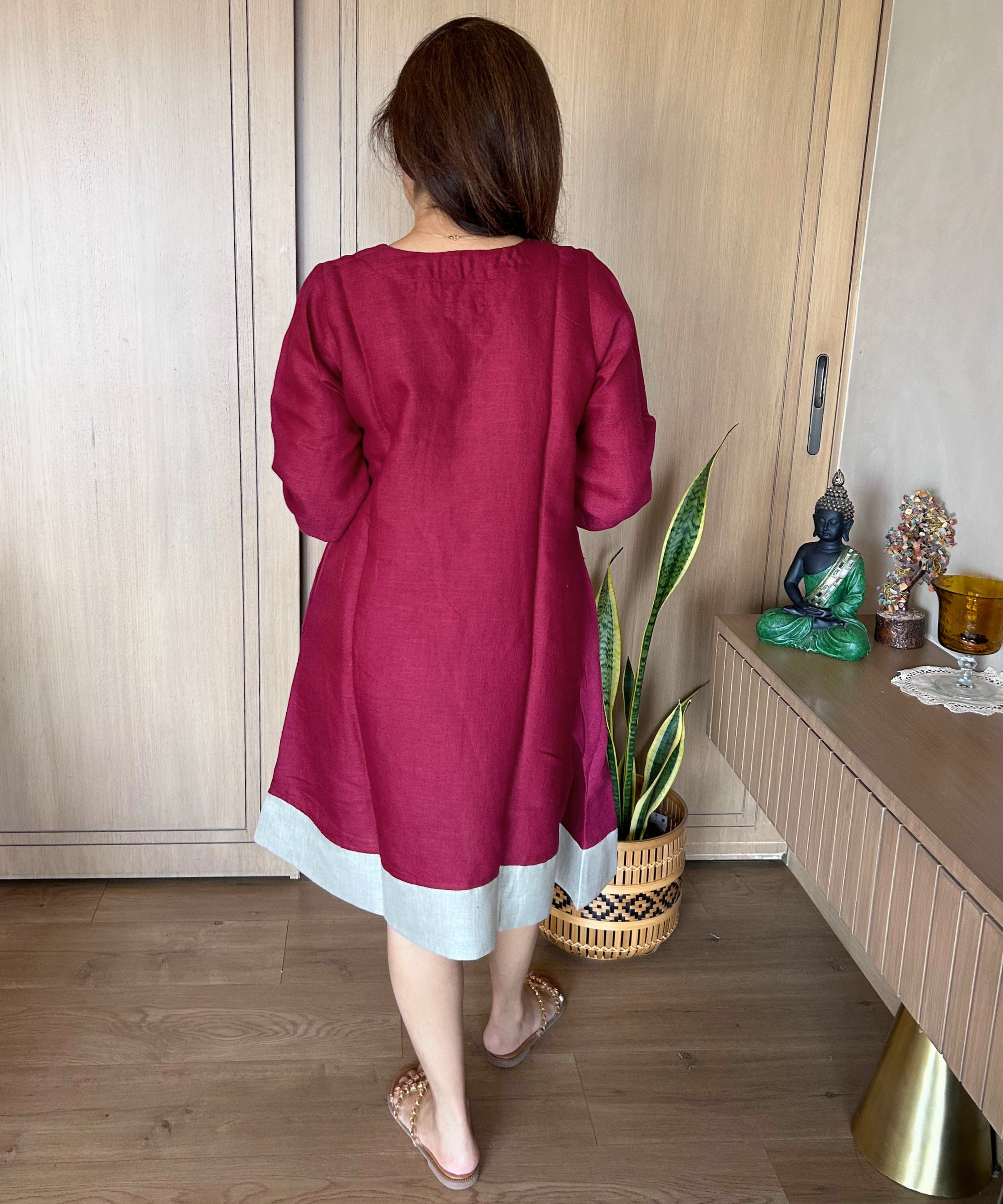 Maroon Linen Shift Dress