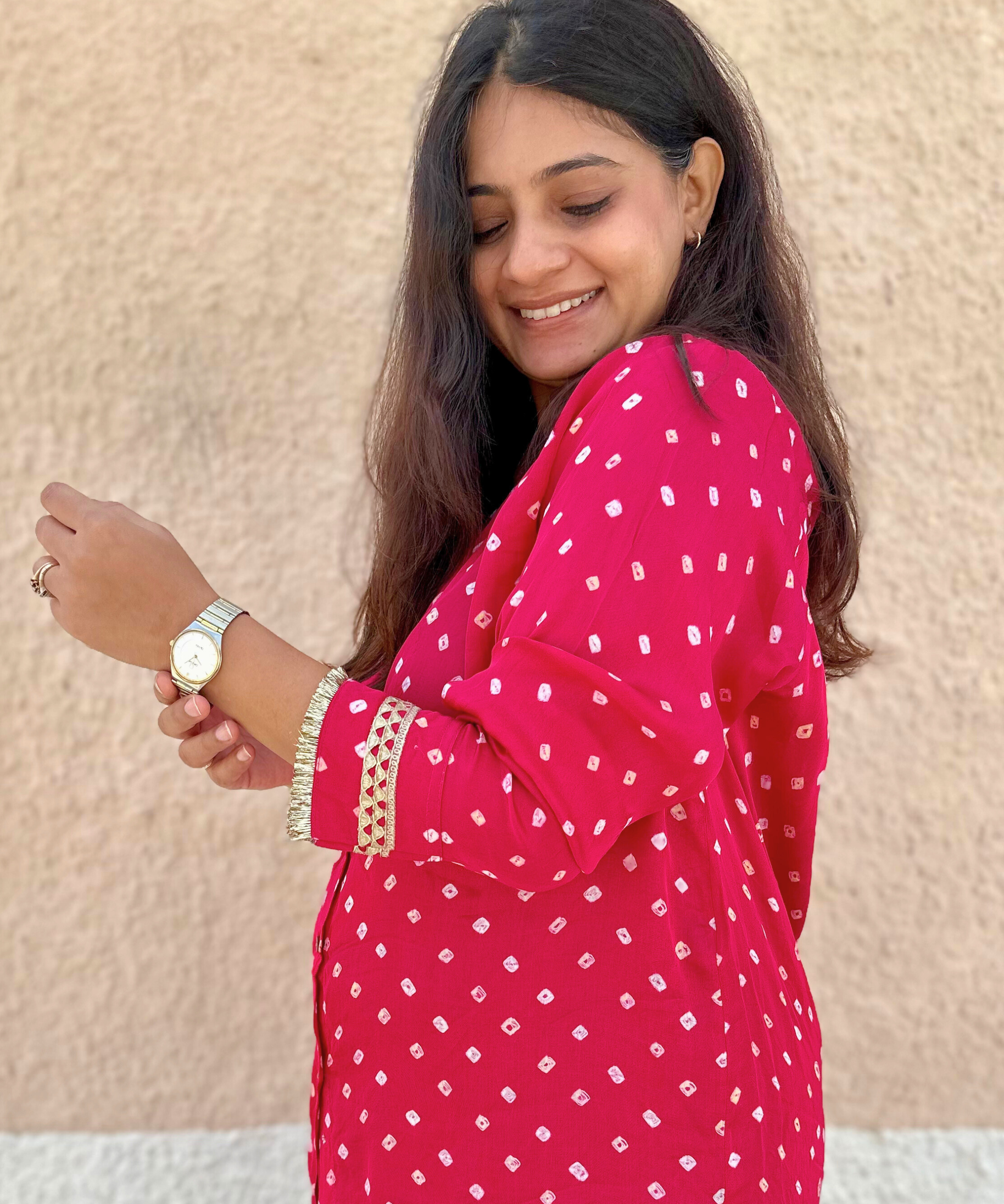 Rani Pink Bandhani Modal Shirt