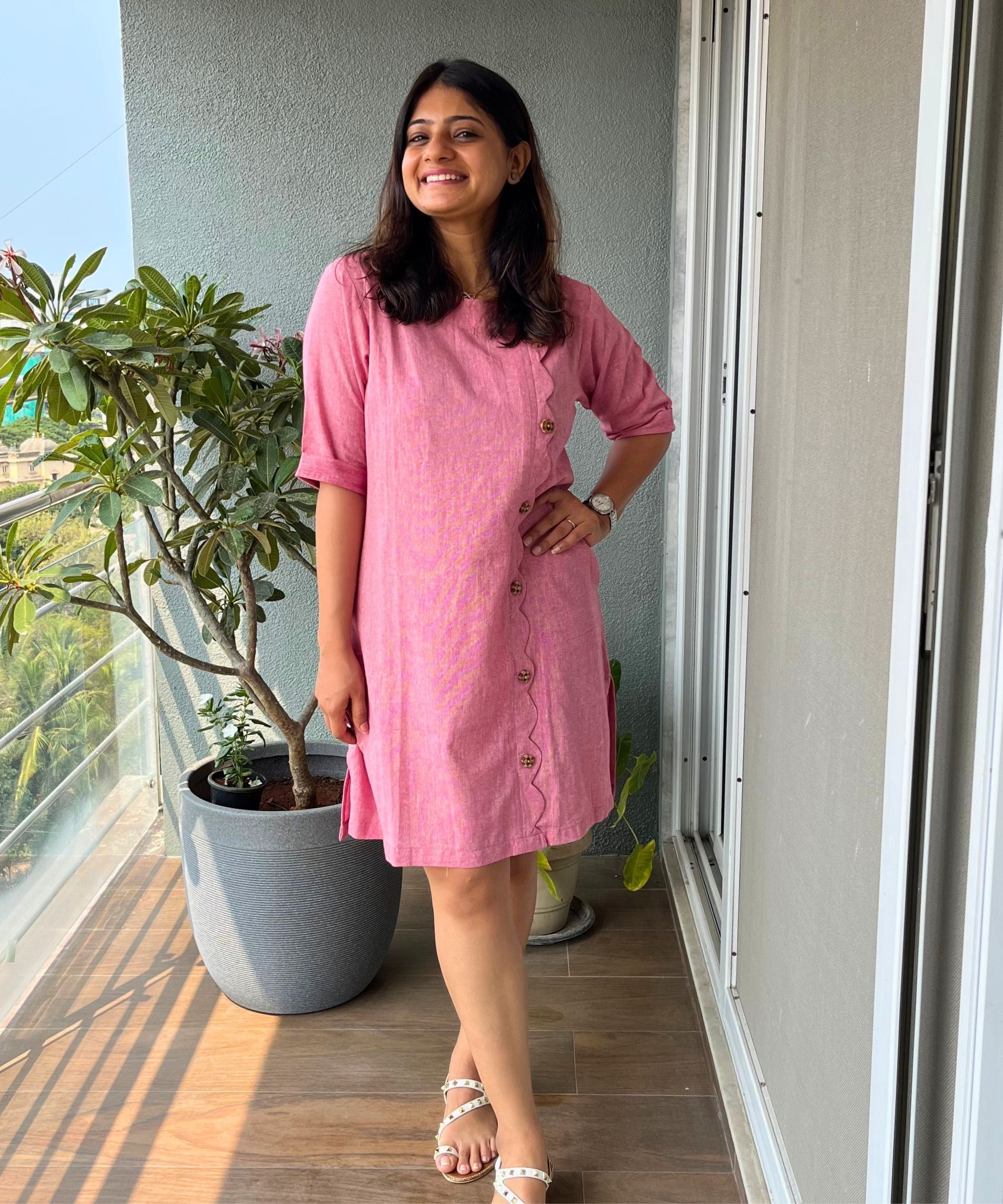 Pink Scallops Handloom Dress