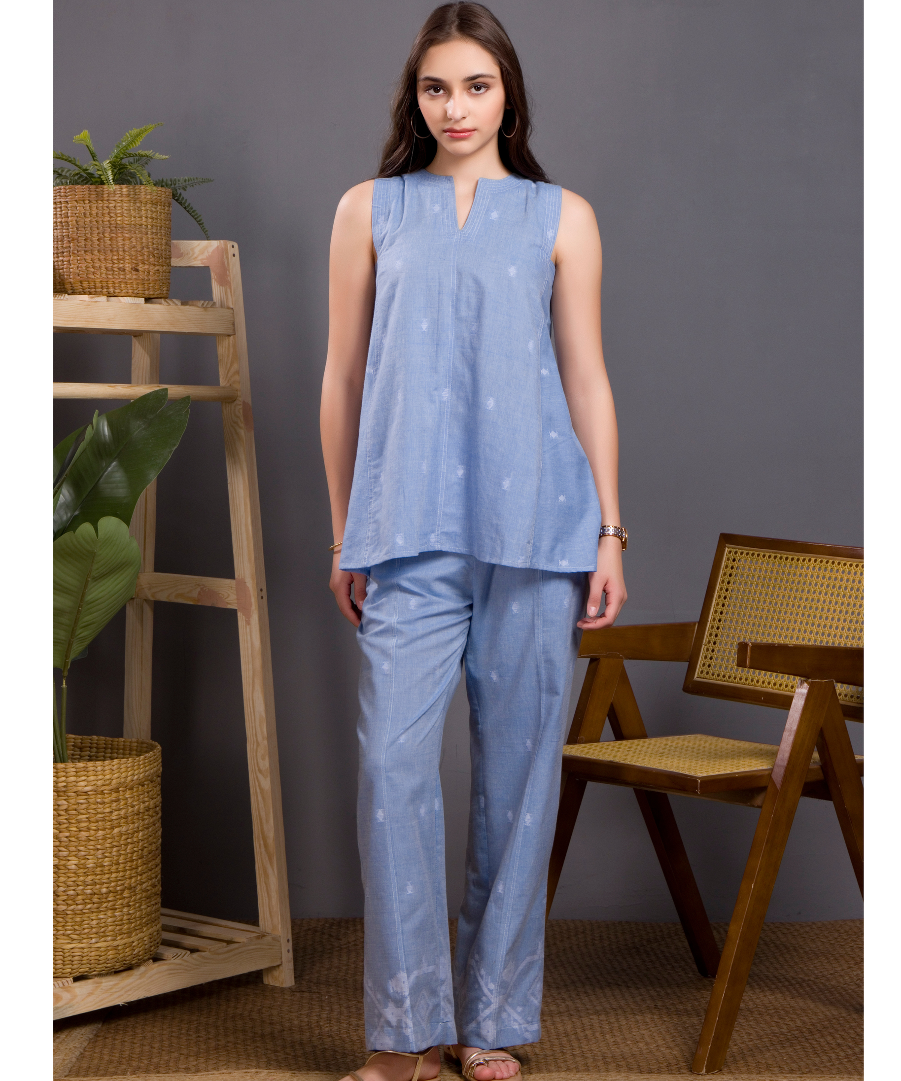 Powder Blue Jamdani Co-ord Set