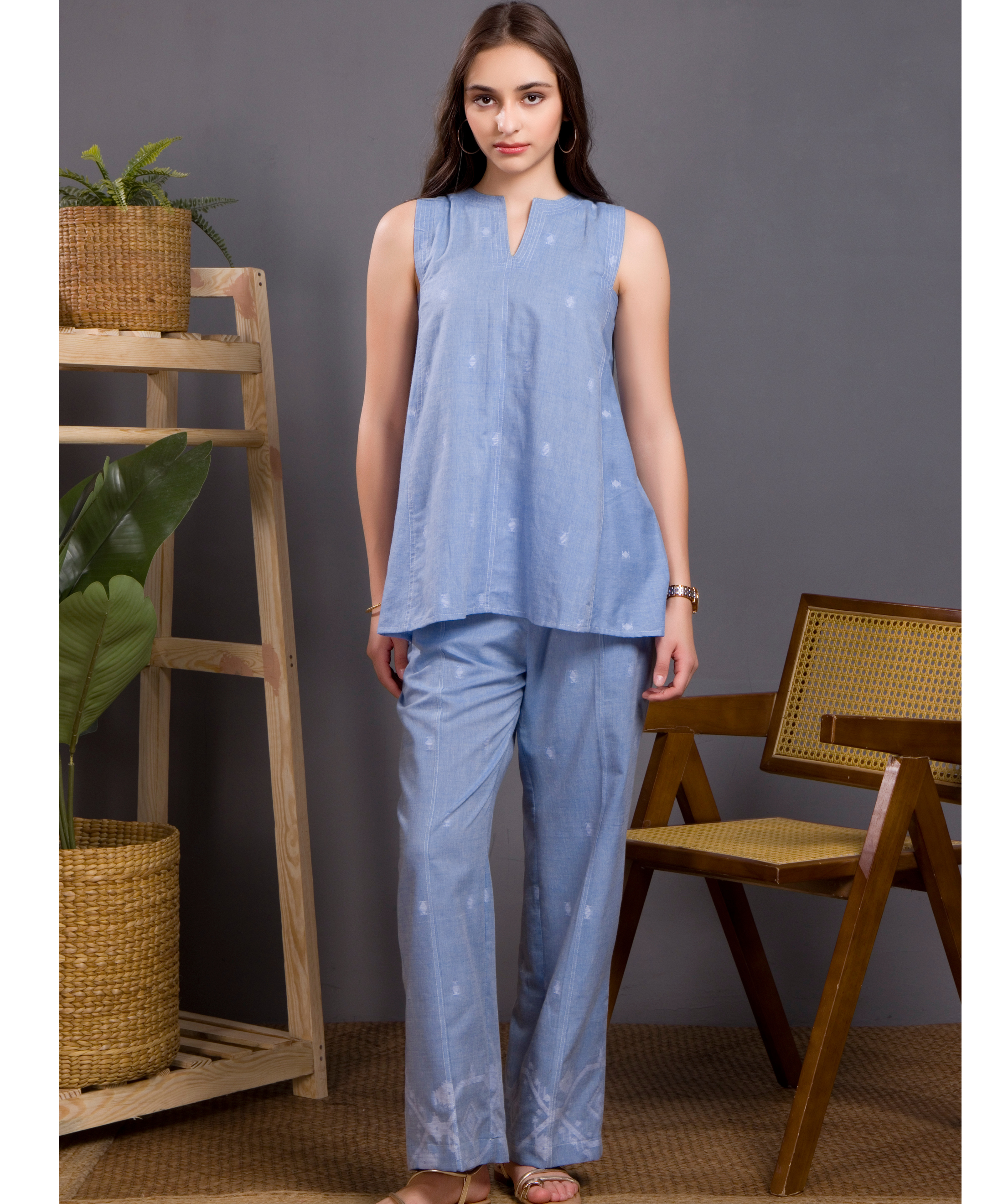Powder Blue Jamdani Co-ord Set