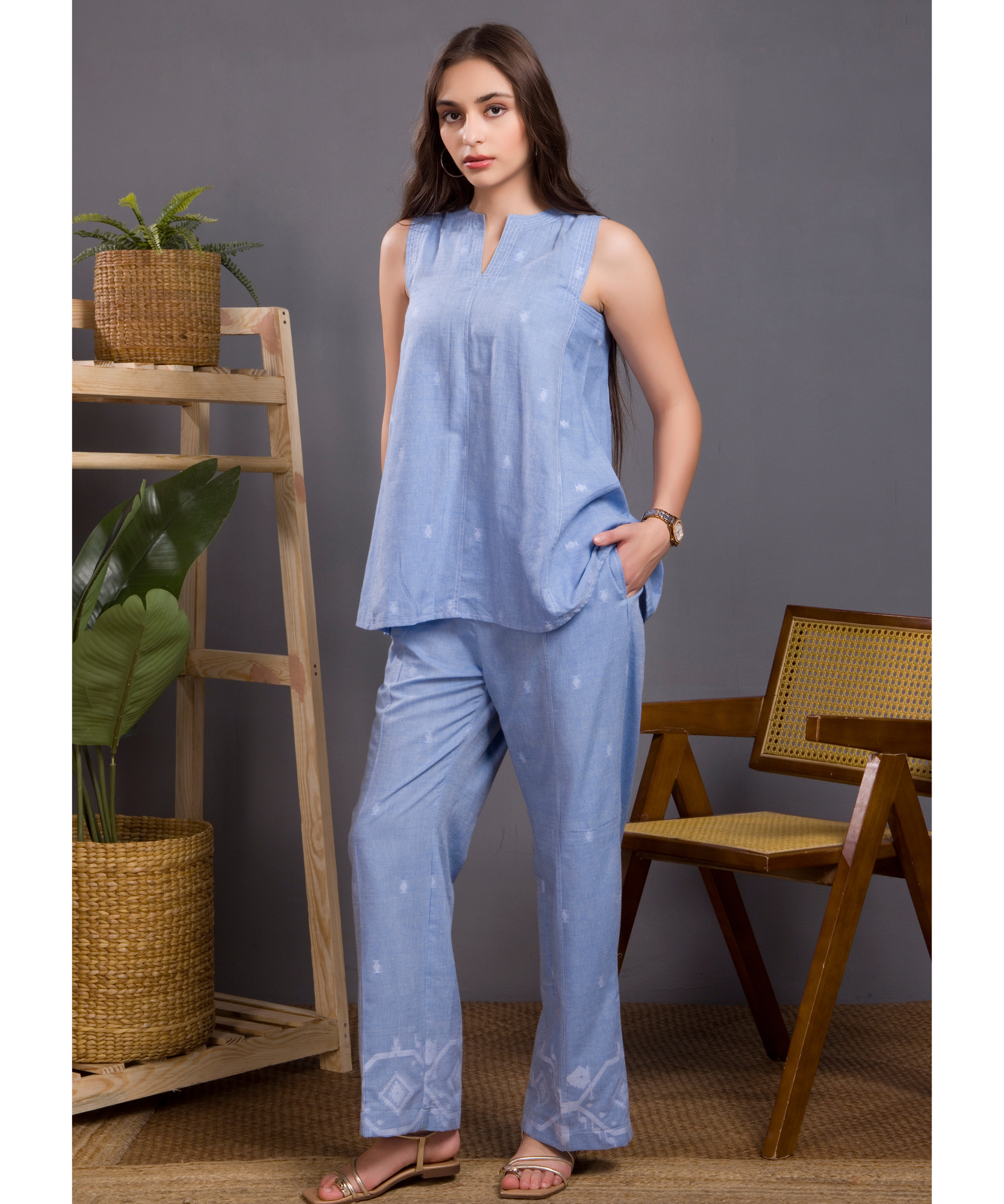 Powder Blue Jamdani Co-ord Set