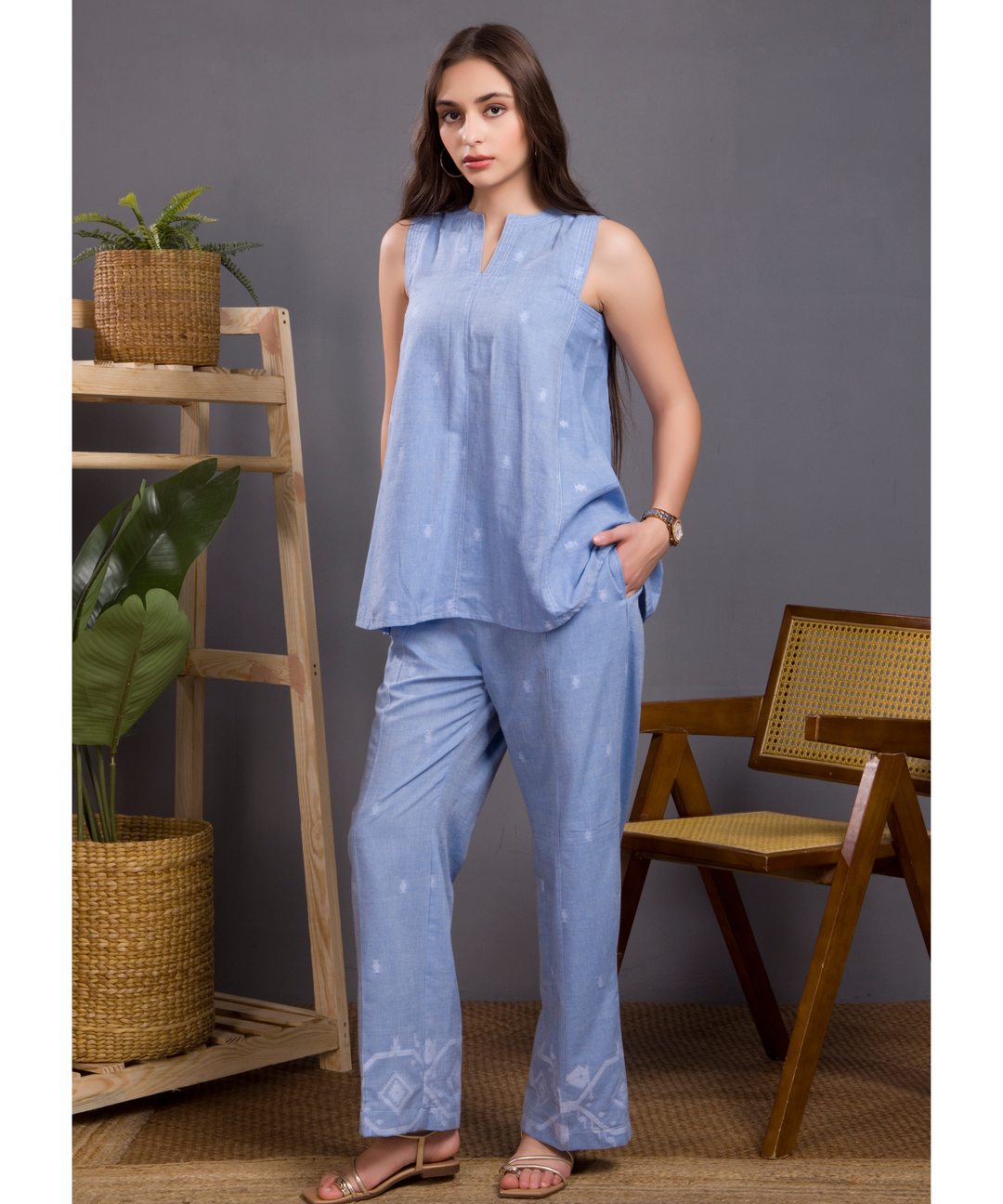 Powder Blue Jamdani Co-ord Set