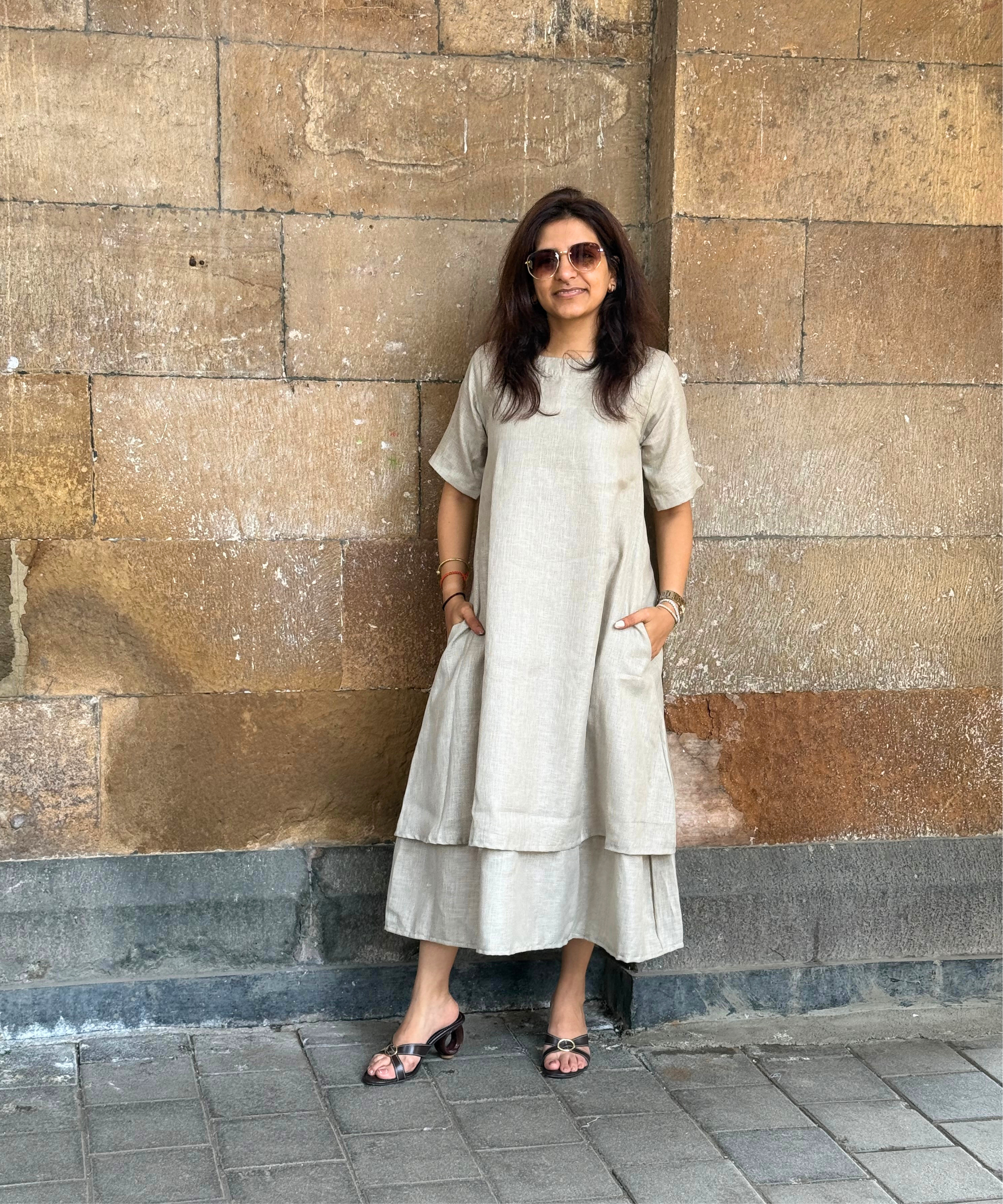 Meher Beige Linen Dress