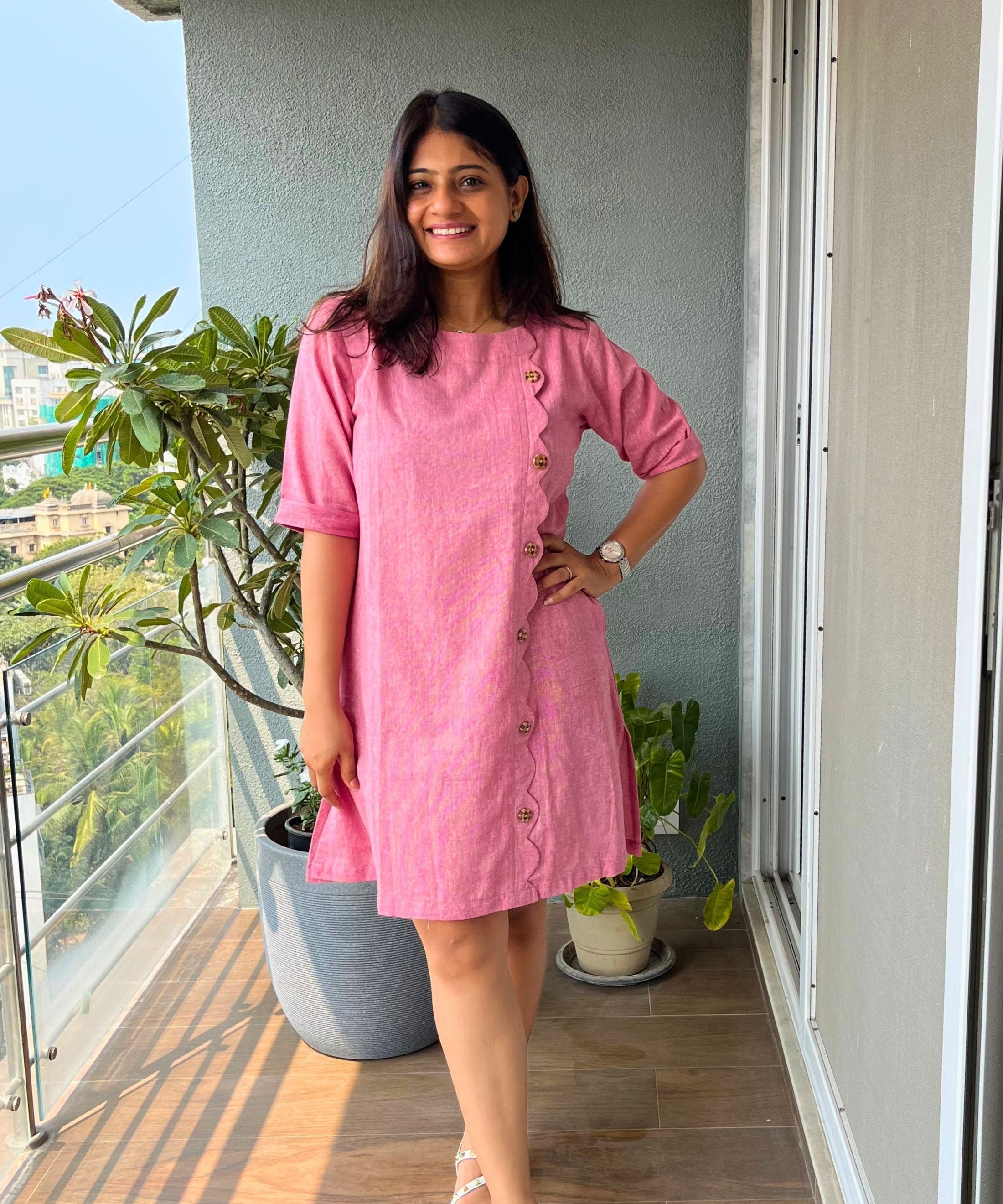 Pink Scallops Handloom Dress
