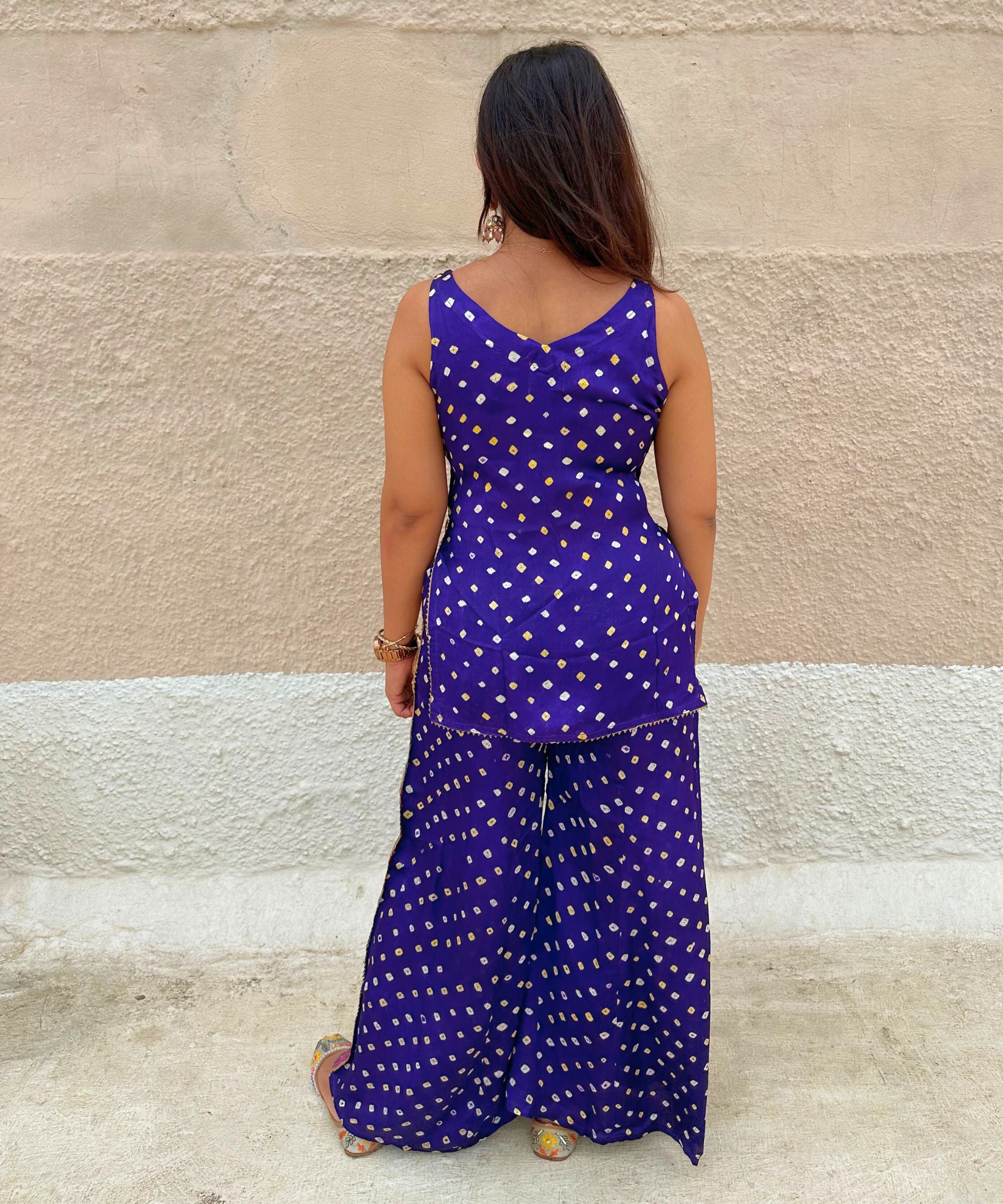 Purple Bandhani Silk Pallazo Set