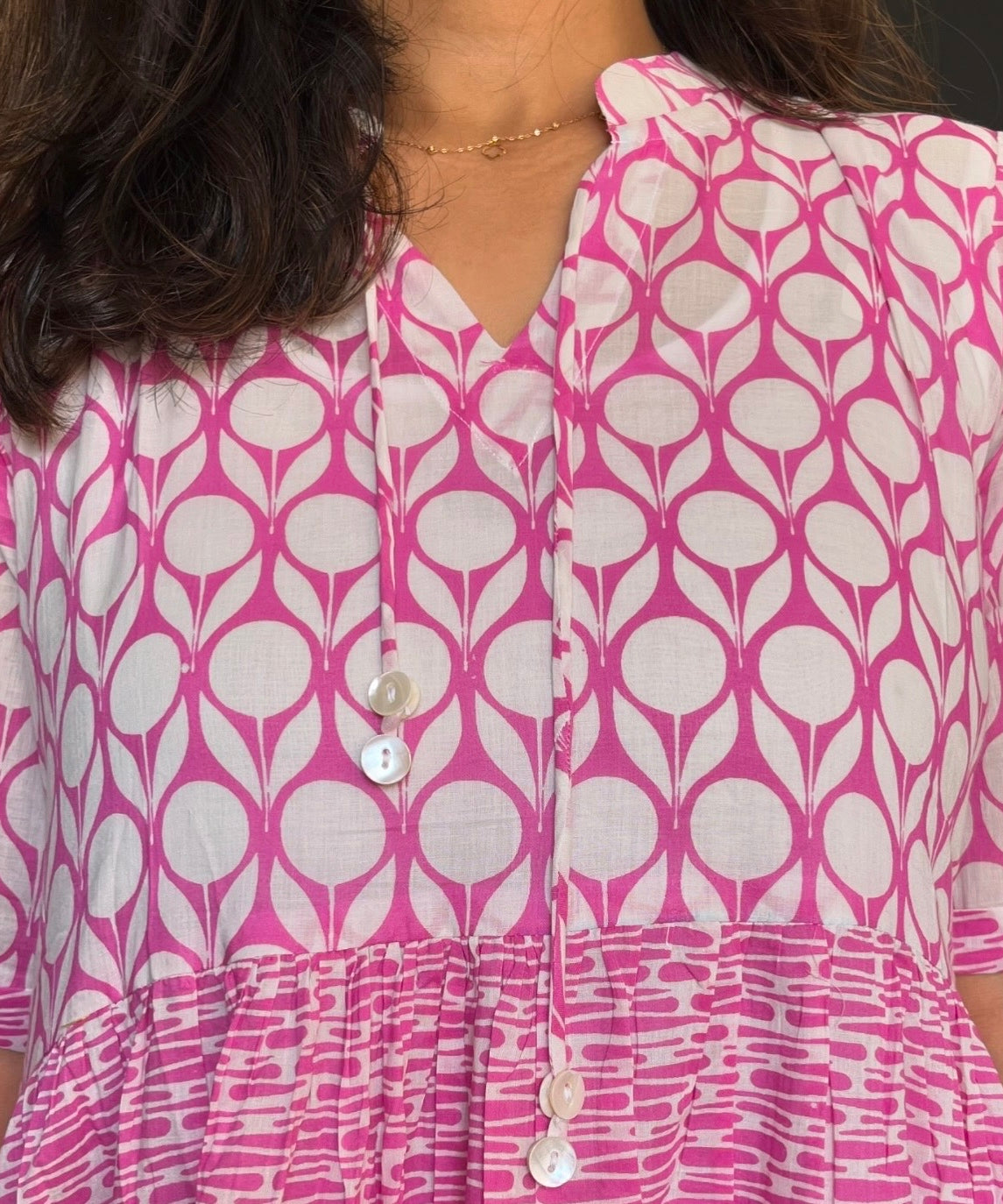 Pink Pearl Drop Mul Tier Dress