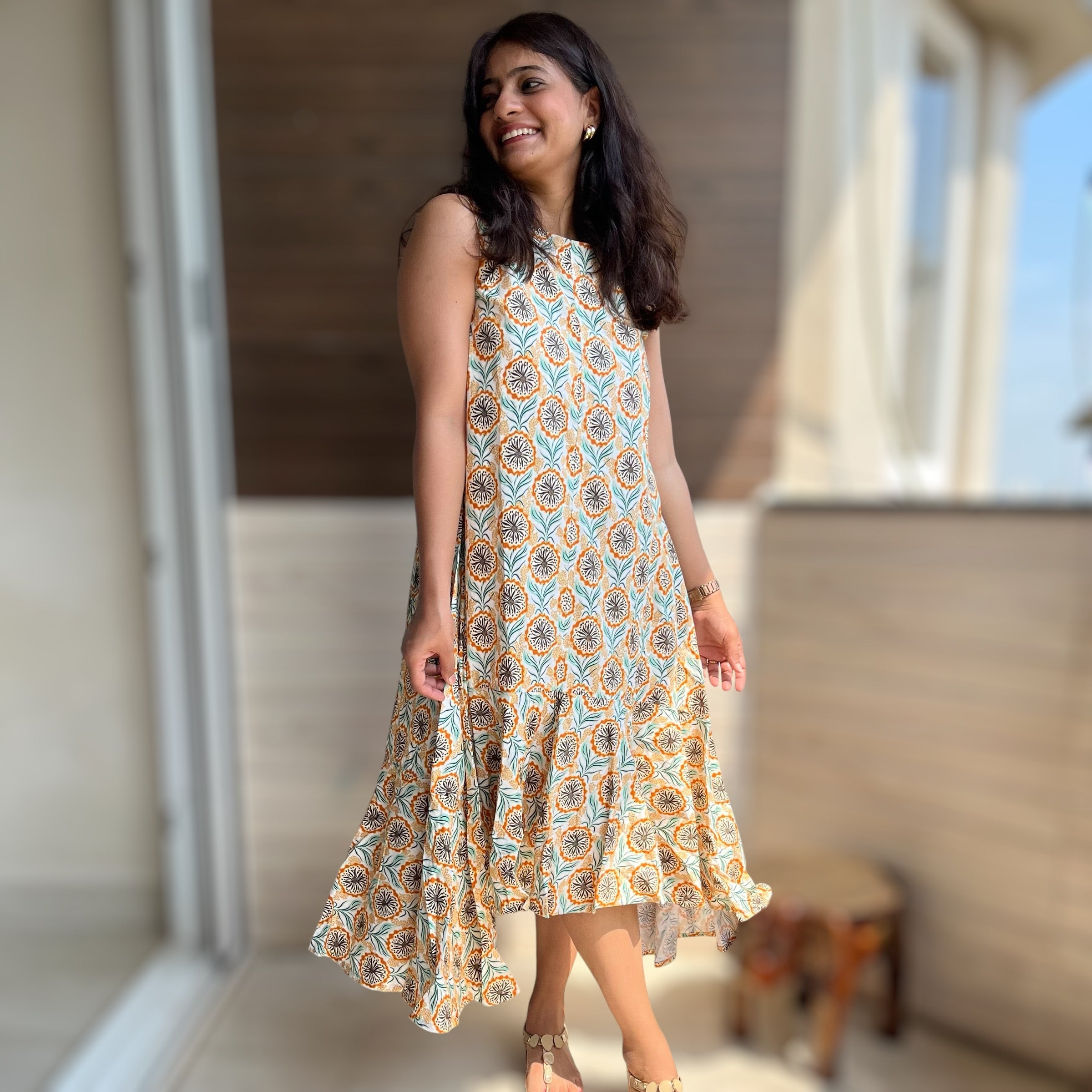 Florence Orange Printed Dress