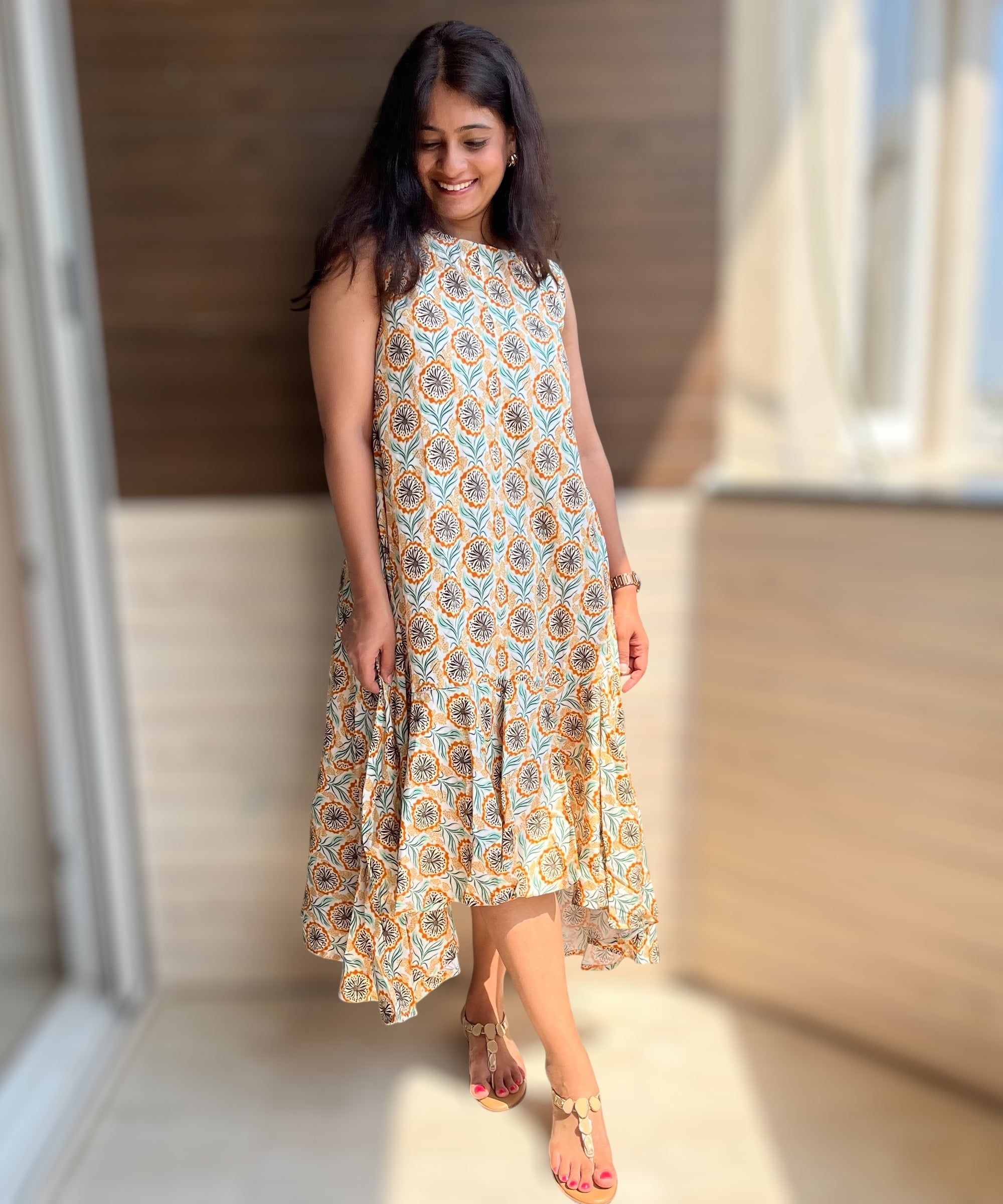 Florence Orange Printed Dress