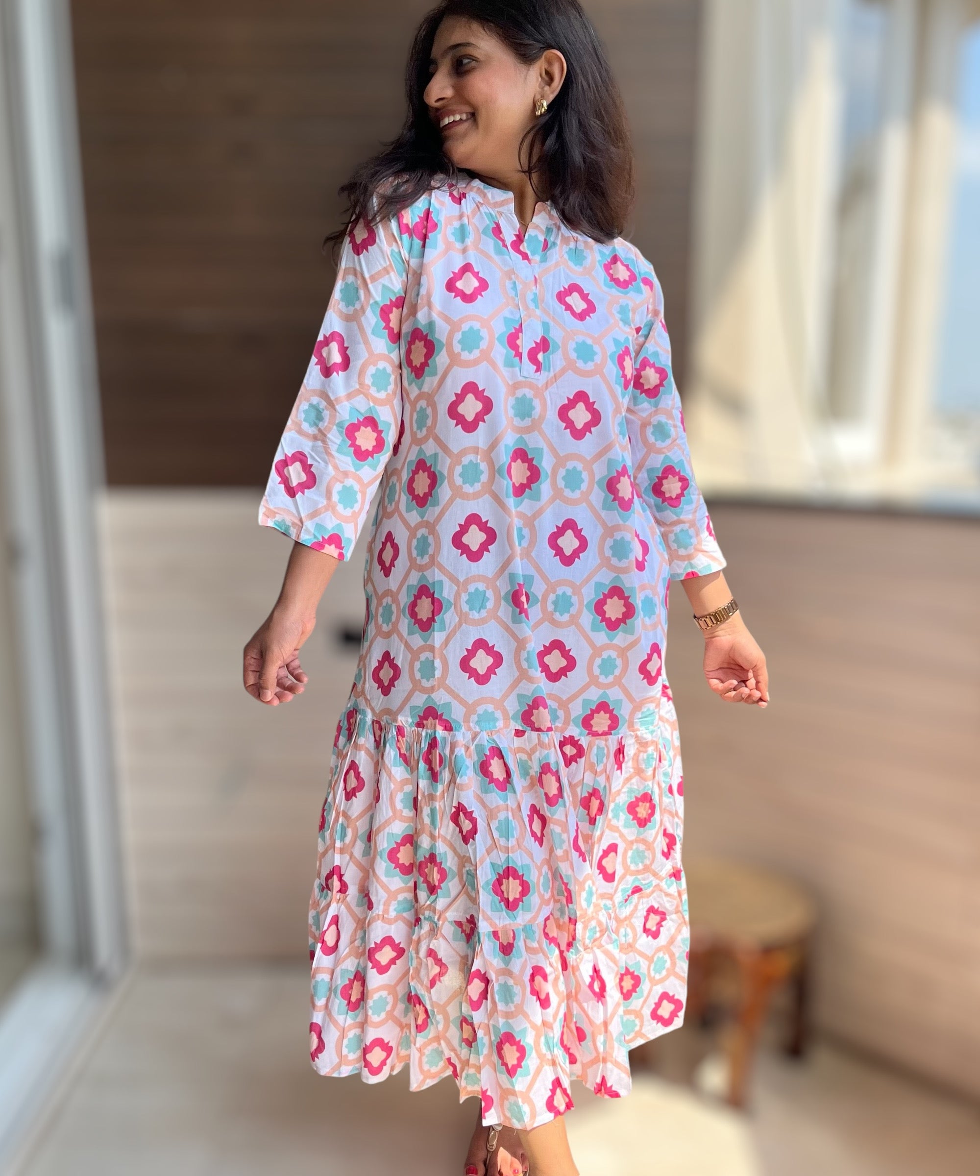 White Star Cotton Midi Dress