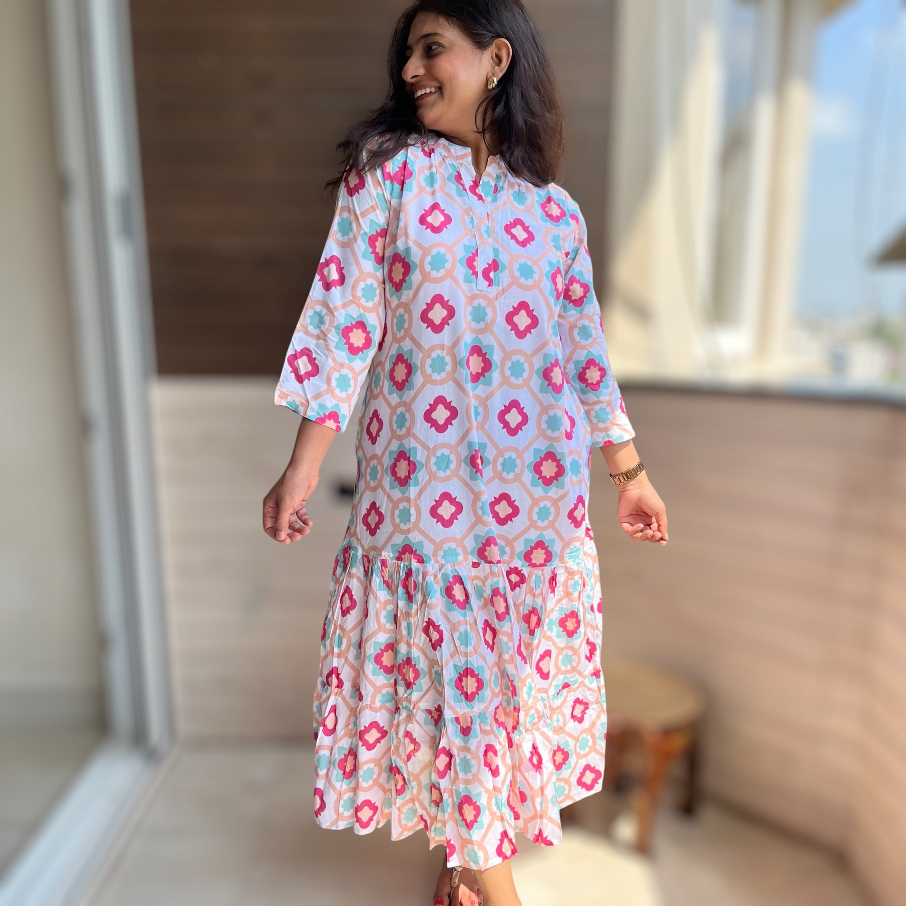 White Star Cotton Midi Dress