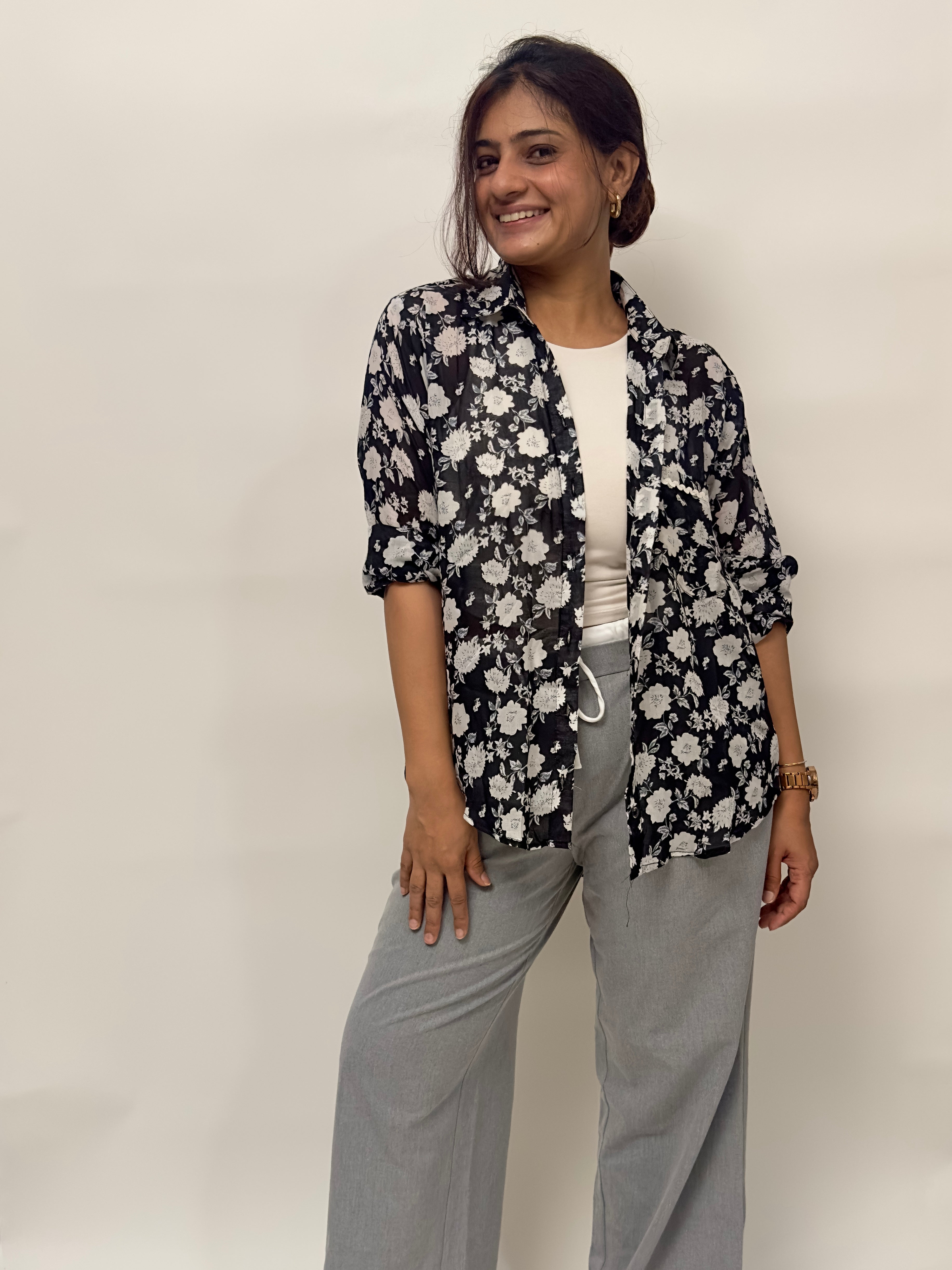 Black Floral Mul Shirt