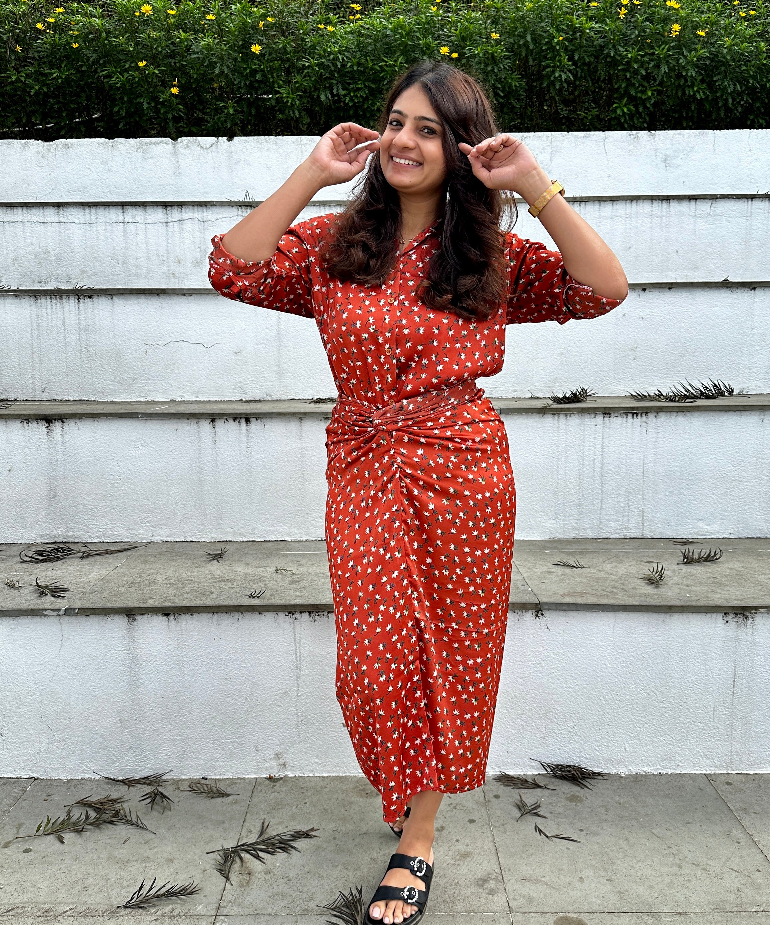 Rust Flora Tie-Up Skirt with Shirt