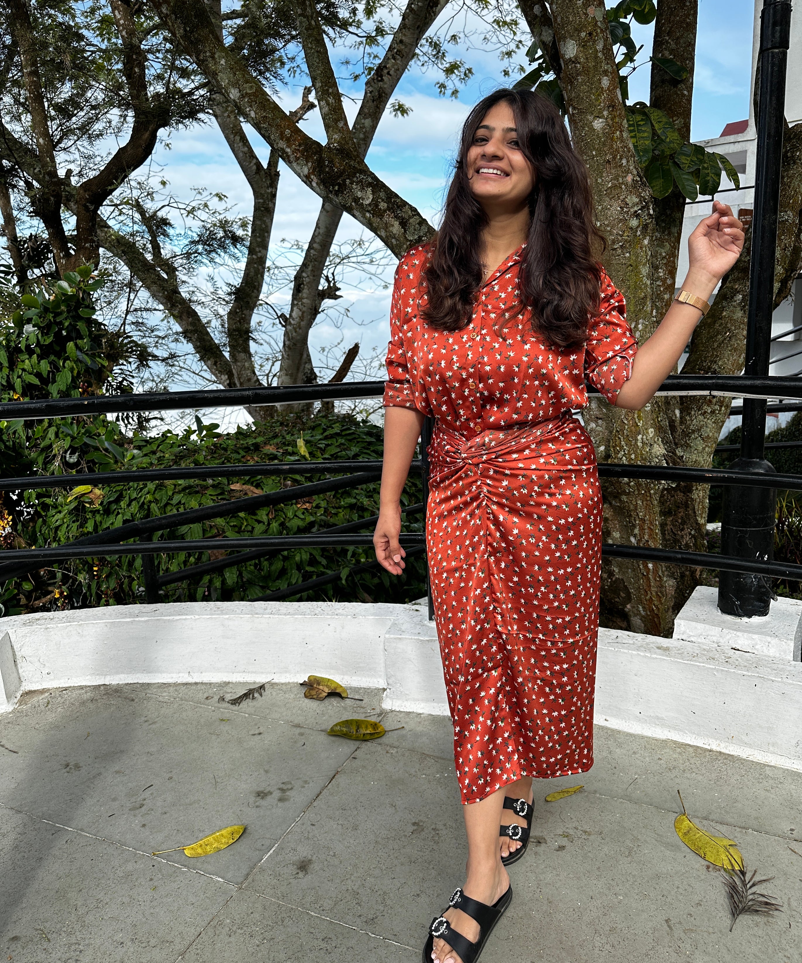 Rust Flora Tie-Up Skirt with Shirt