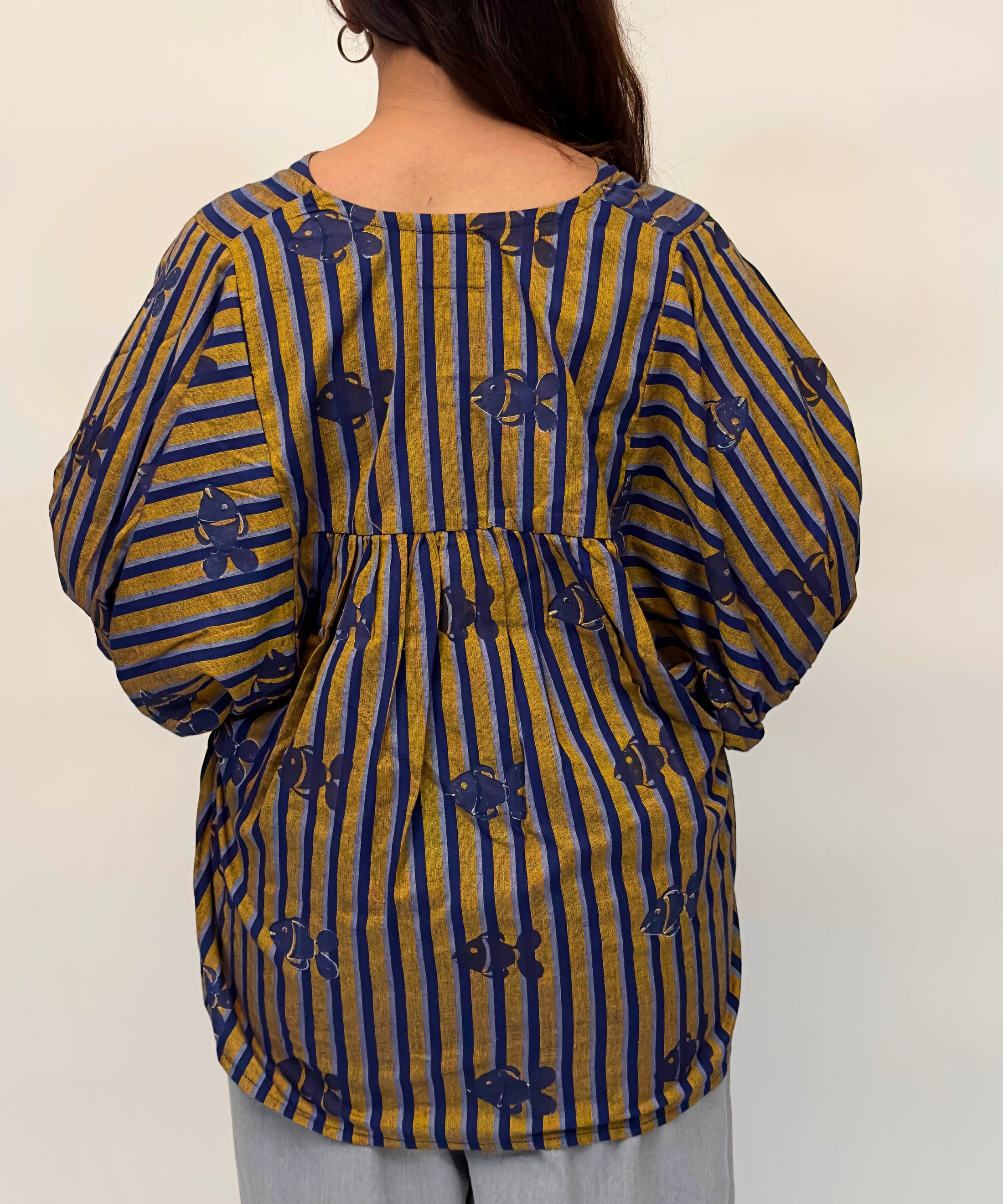 Blue Marina Balloon Sleeve Top