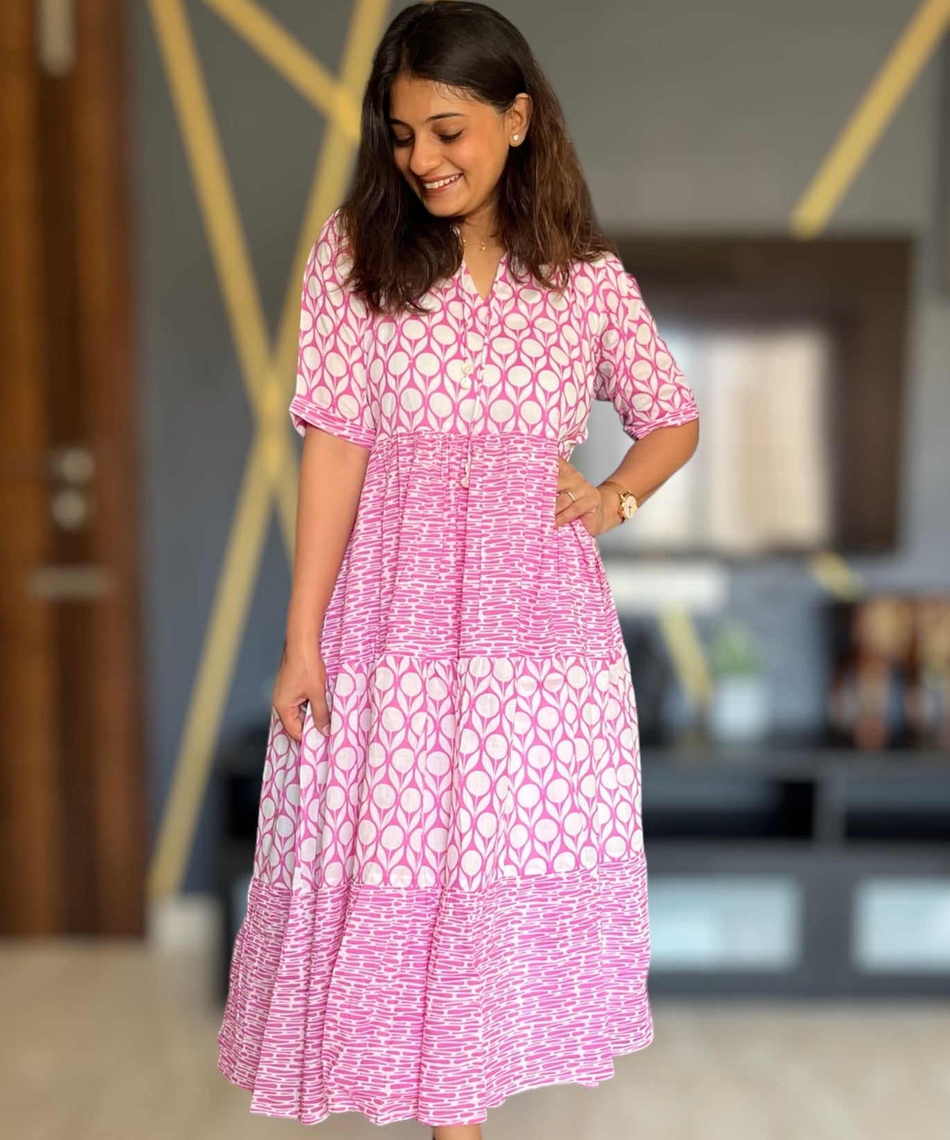 Pink Pearl Drop Mul Tier Dress