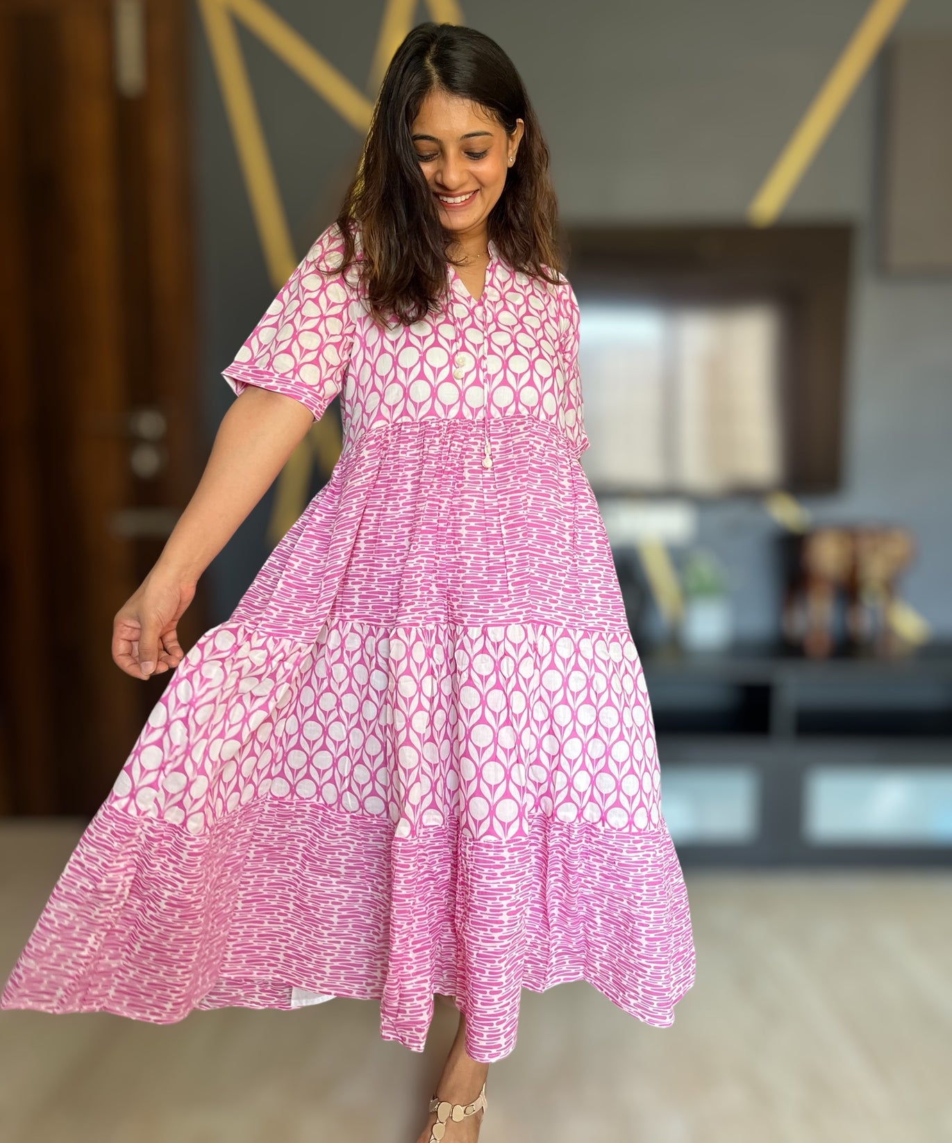 Pink Pearl Drop Mul Tier Dress