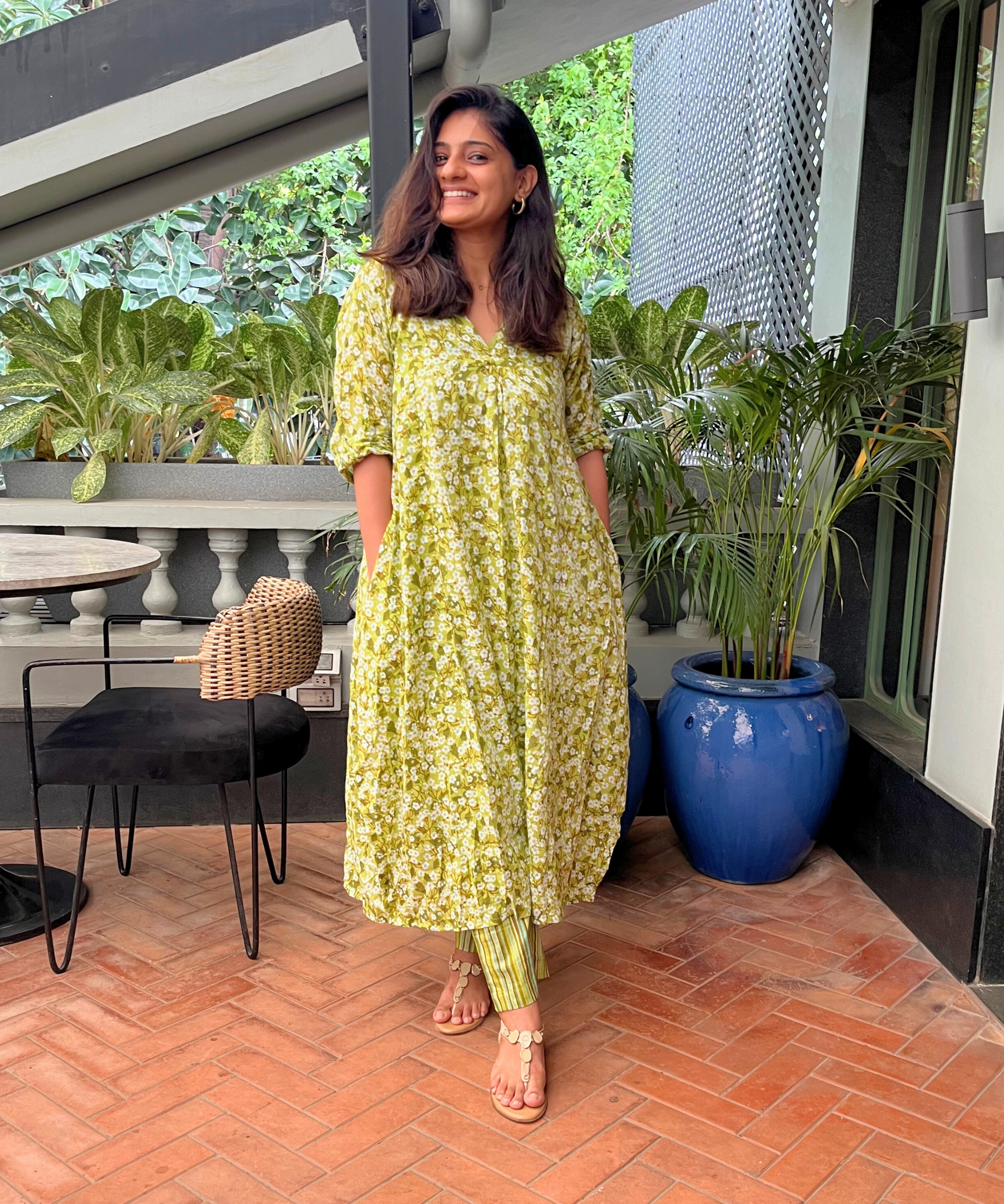 Green Cherry Blossom Kurta and Pants